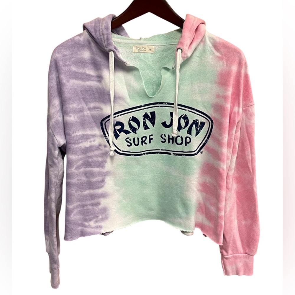 Ron Jon Surf Shop Tie-Dye Cropped Hoodie Pink Green Purple White, Size XS